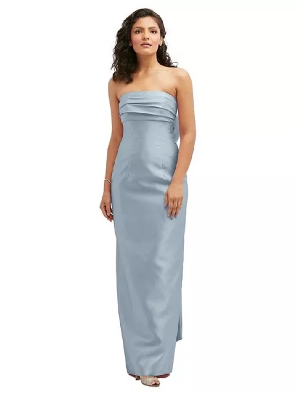 ALFRED SUNG Light Blue Satin Dress with Bow - Picture 4 of 5